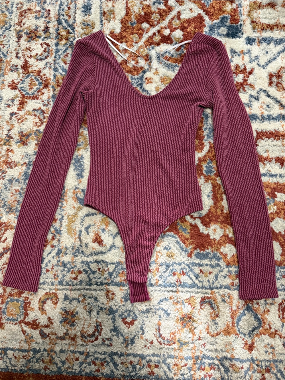 Lulu's Wine Ribbed Long-Sleeve Low Shoulder Bodysuit